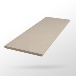 Margelle piscine grès cérame 30×90 cm – Effet pierre beige – Bord arrondi – Épaisseur 2 cm